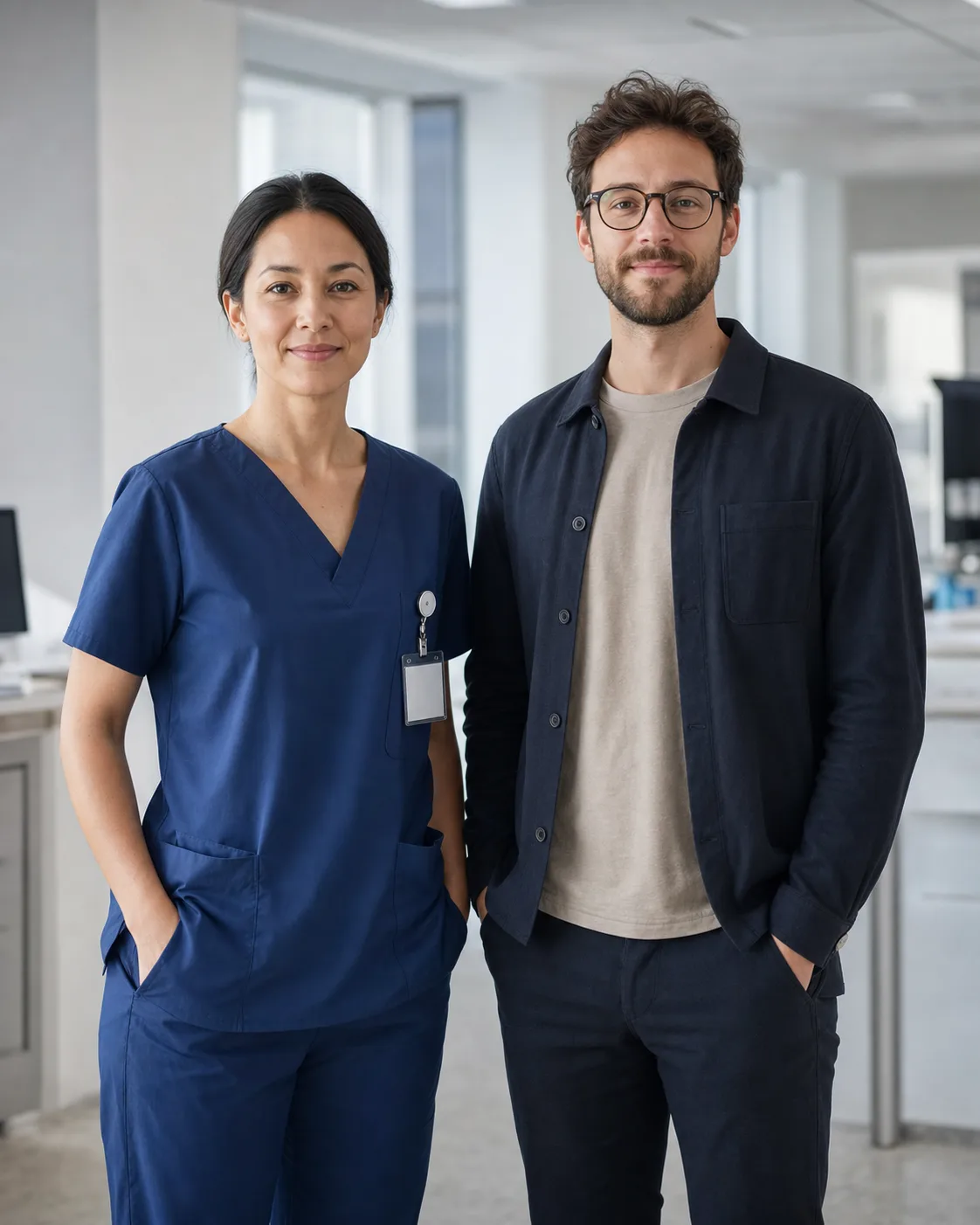 A clinician and a software developer reviewing the staffing platform