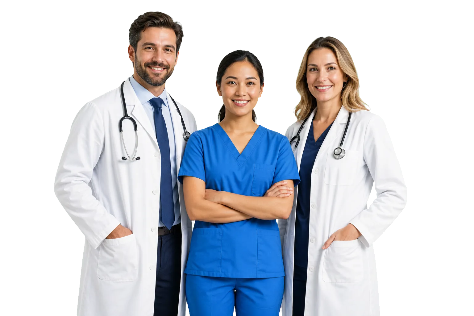 Two doctors and a nurse standing together